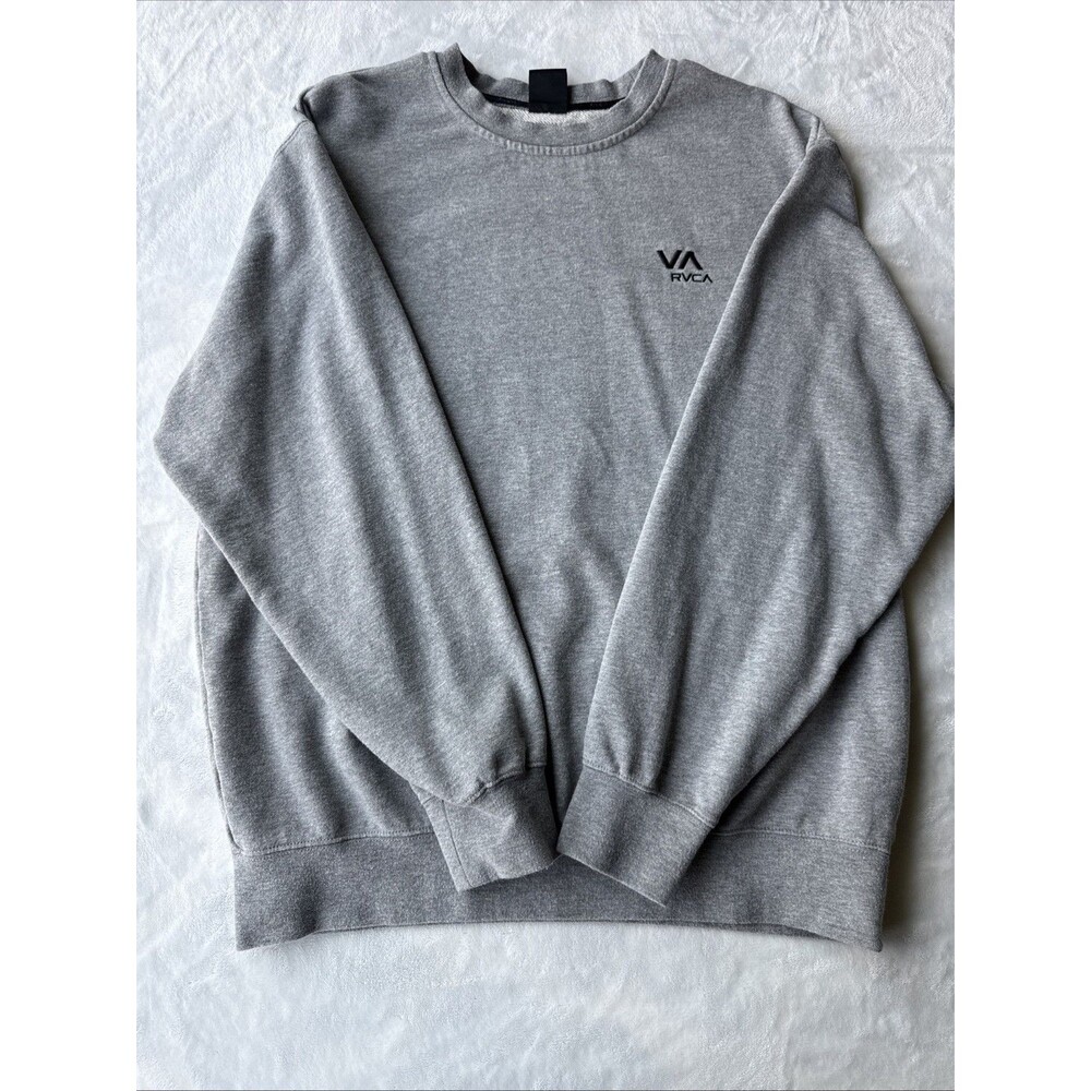 RVCA Mens Medium Gray Crewneck Sweatshirt Pullover Fleece Logo Casual